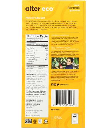 Alter Eco Organic Dark Chocolate Bar - 70% Cocoa with Salted Almonds | 2.82 oz - Buy Online on SooperMarket.com