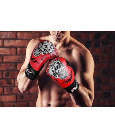 Defy Sports Premium Faux Leather Kickboxing Gloves | Gel Infused with Thumb Support | Skull Design Red 10 oz | Men and Women - Buy Online on SooperMarket.com