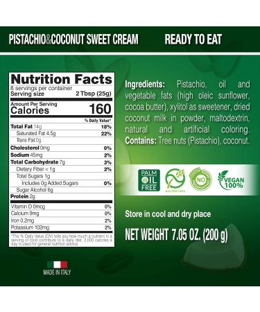 Buy SICANIA Pistachio & Coconut Vegan Sweet Cream | 100% Italian Dairy-Free Gluten-Free Non-GMO - Perfect for Desserts Pastries & More - 200g Shipping Worldwide - Buy Online on SooperMarket.com