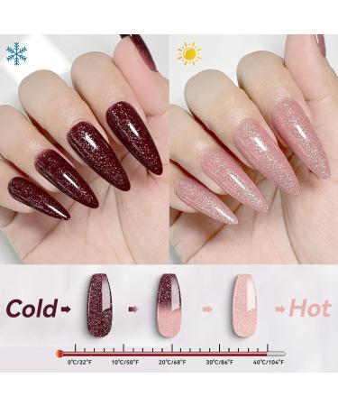 YTD Likomey Gel Polish Set 15ml Color Changing Nude Pink Burgundy Red and Glitter Nails Gel Kit Fall Winter Thermal Ombre Change Colors Translucent Salon Manicure UV Nail Vernis 2 Pcs 0.5 Oz 2-nude Pink Burgundy Red 15 ml (Pack of 2) - Buy Online on SooperMarket.com