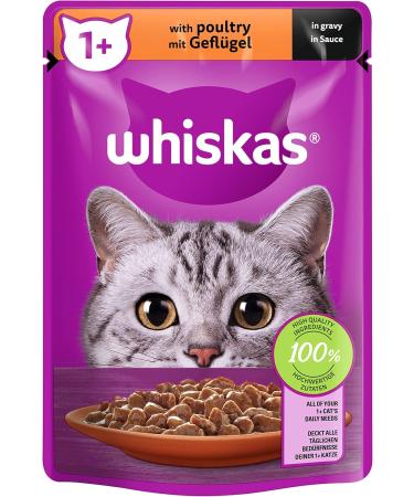 Whiskas 1+ Cat Food Poultry in Sauce - 28x85g Pack | High-Quality Wet Feed for Adult Cats - Buy Online on SooperMarket.com