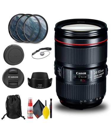 Canon EF 24-105mm f/4L is II USM Lens (1380C002) + Filter Kit + Cap Keeper + Cleaning Kit + More (Renewed)