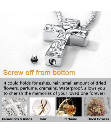 U7 Women's Cremation Urn Necklace - Celtic Knot Dog Feet Wings & Crucifix - Stainless Steel Cylinder Pendant - Fire Burial Jewelry - Buy Online on SooperMarket.com