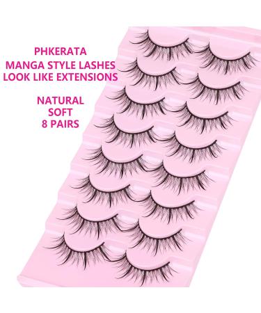 Manga Lashes 13MM - Natural Japanese Anime Spiky False Eyelashes - 8 Pairs Pack by PHKERATA Style H - Buy Online on SooperMarket.com