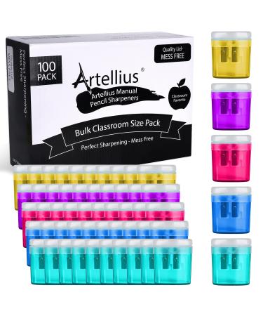 100 Pack Pencil Sharpeners Bulk - Double Hole Sharpener for Classroom Supplies Pencil Sharpener for Kids Colored Pencil Sharpener for School Supplies. Handheld Pencil and Crayon Sharpener