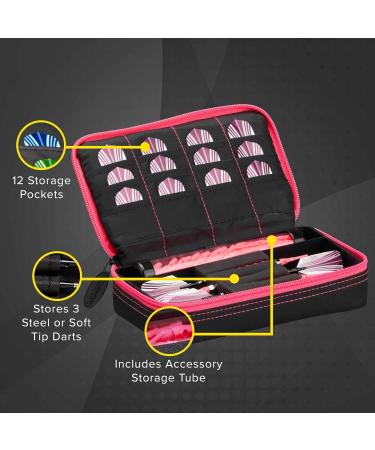 Casemaster Plazma Dart Case - Holds 3 Darts with Storage Tube and Pockets - Pink Trim - Buy Online on SooperMarket.com