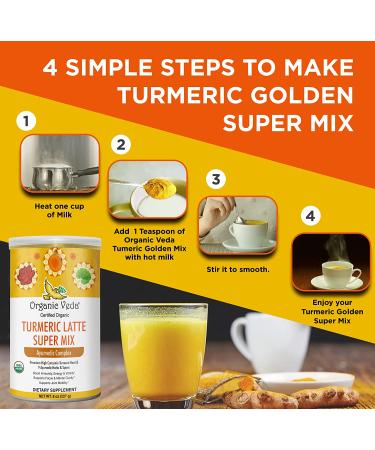 Organic Veda Turmeric Golden Super Milk Latte Mix - USDA Certified, High Curcumin & Ayurvedic Herbs for Energy, Focus & Immune Support - 8 oz - Buy Online on SooperMarket.com