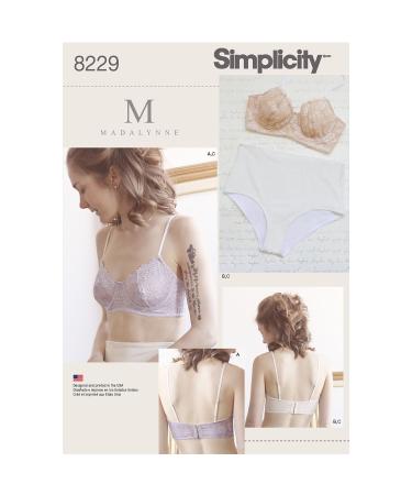 Simplicity Pattern 8229 Misses' Underwire Bras and Panties by Madalynne, Size 32A - 42DD / XS-XL