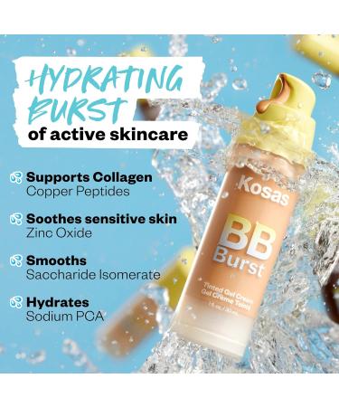 Kosas BB Burst Tinted Face Gel Cream - Hydrating Lightweight Coverage for Glowing Skin - Supports Healthy Collagen - Light Medium Neutral 21 - 1 Oz/30 ML - International Shipping Available - Buy Online on SooperMarket.com