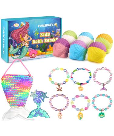 Bath Bombs for Kids with Surprise Inside 6 PCS Natural Organic Bath Bombs for Girls & Toddlers Aged 3-12 Bath Fizzers Gift Set with Mermaid Bracelets Hair Clip Jewelry Bag for Birthday Christmas