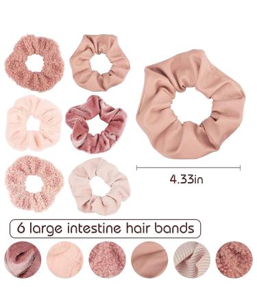 6PCS Large Velvet Scrunchies for Women - Ultra Soft and Textured Hair Ties in Neutral Pink - Hair Accessories for Girls and Women - Buy Online on SooperMarket.com