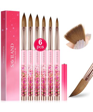 Saviland Acrylic Nail Brush Set - 6PCS Acrylic Nail Brushes for Acrylic Application Pink Gradient for Beginner and Professional Use Size 6/8 /10/12 /14 /16 A-Pink