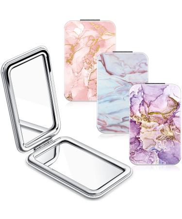 3 Pieces Compact Magnifying Portable Travel Pocket Mirror Small Makeup Cosmetic Mirror for Christmas Women Girls Gift Graduation Birthday Party Gift Double Sided 1X/ 2X with Magnification Marble Style