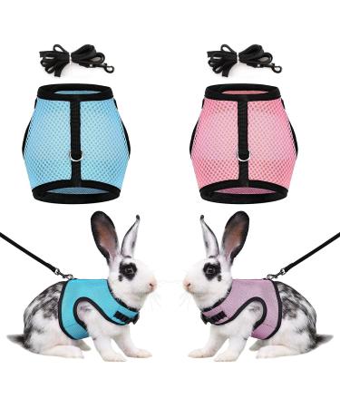2 pieces of pet dishes and leash for rabbits adjustable rabbit dishes mesh rabbits dishes leash soft dishes for rabbits for small animal hare hamster cat outdoor (blue pink)