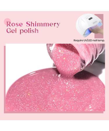 MIZHSE Pink Gel Nail Polish Shimmery Rose Jelly Color Natural Gel Polish Glitter Sparkle Pink Nail Gel 12ML Soak off UV LED for Home Salon DIY BV006 - Buy Online on SooperMarket.com