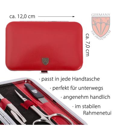 Buy Three Swords 6 pcs. Manicure Set 'Genova' - Nail Care Set in Red Synthetic Leather Case - Includes Scissors Clippers Tweezers & Glass Nail Files - International Shipping Available - Buy Online on SooperMarket.com