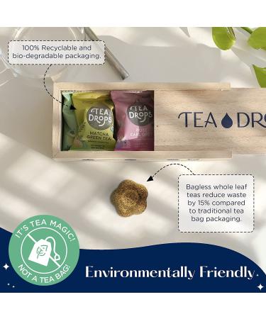 Tea Drops Lightly Sweetened Loose Leaf Gift Box - 8 Drops with Matcha, Rose, Earl Grey, Citrus Ginger & Peppermint - Wooden Gift Box - Bagless CafDecaf Tea Assortment - Buy Online on SooperMarket.com