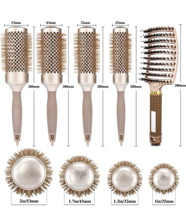 5PCS Round Brush Set with Boar Bristle Curved Vented Hair Brush - Nano Thermal Ceramic & Ionic Tech for Healthy, Shiny Hair - Buy Online on SooperMarket.com