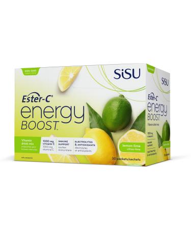 Sisu Energy Boost with Ester-C Lemon-Lime 24-hour Immune Support Vitamin C Drink Mix with Energizing B Vitamins & Electrolytes 30 Individual Packets Vegan Non-GMO Gluten Dairy Free