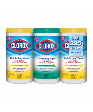 Clorox Disinfecting Wipes Multi-Pack of 3 Canisters 2 Crisp Lemon and 1 Fresh Scent