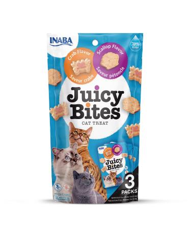 Inaba Juicy Bites Katzenleckerlies - nibbles with juicy core in funny shapes - bite -sized cat snacks in 2 flavors crabs & Jakobsmussels 3x11g crabs & scallops 33.9 g (1 Pack)