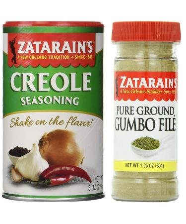 Zatarain's Cajun Seasoning Bundle - 1 each of Zatarain's Creole Seasoning 8 Ounces and Zatarain's Gumbo File' 1.25 Ounces 2 Count (Pack of 1)