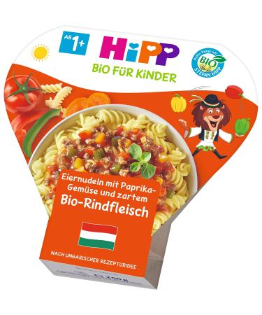 HiPP Organic for Children Children's Plates - Bowl Menus - Egg Noodles with Bell Peppers and Tender Organic Beef Pack of 6