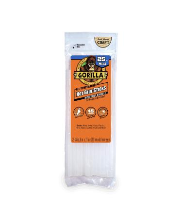 Gorilla Hot Glue Sticks, Mini Size, 8" Long x .27" Diameter, 25 Count, Clear, (Pack of 1) 25 Count - 8" x .27"