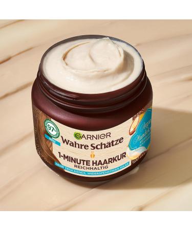 Garnier True Treasures Nourishing 1-Minute Hair Treatment | Argan & Almond Oil | Vegan Formula for Smooth Moisturized Hair | 340ml - Ideal for Dry Unruly Hair - Buy Online on SooperMarket.com