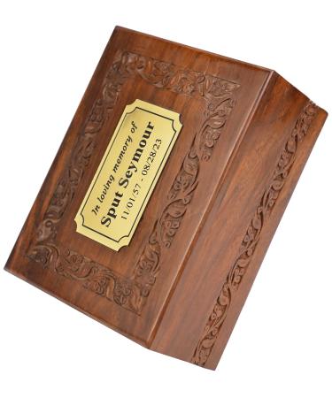 Border Engraved Rosewood Cremation Urns for Human Ashes Adult Male Female - Wooden Decorative Urns Box and Casket for Ashes - Carved Urn (Personalized Medium - 93 lbs or 42 Kg) Medium - 93 lbs or 42 Kg Personalized