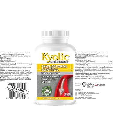 Kyolic - Cholesterol Control with Lecithin 180 Capsules - Kyolic Cholesterol Formula 104 - Cholesterol Lowering Supplement - Kyolic Aged Garlic Extract Capsules - Heart Health & Immune System Support 180 count (Pack of 1) - Buy Online on SooperMarket.com