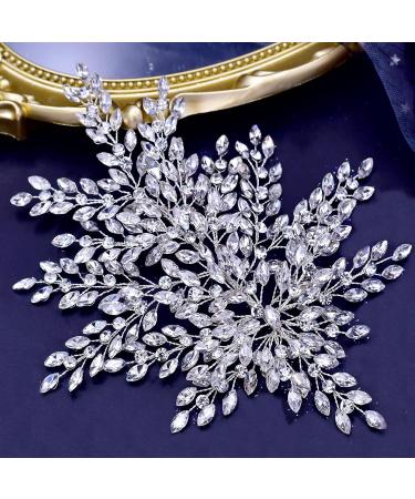AMORARSI Rhinestone Leaf Wedding Hair Piece - Crystal Hair Accessories for Bride and Bridesmaids (Silver) - Buy Online on SooperMarket.com