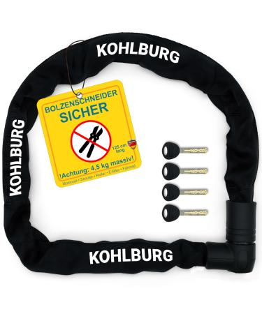 Kohlburg massive chain lock 125cm long bolt cutter -safe with the highest level 15 - Castle for motorcycle scooter e bike e scooter & bicycle - motorcycle lock & bicycle lock High safety