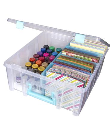 Art Bin 0365500 Super Satchel Double Deep, Portable Art & Craft Organizer with Handle Clear & Aqua