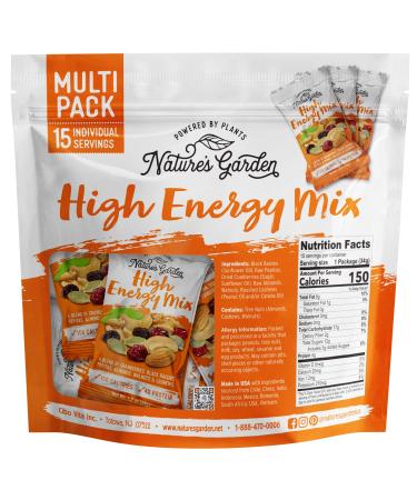Nature's Garden High Energy Trail Mix Deluxe Mixed Nuts with Cranberries, Raisins, Almonds, and Walnuts - 1.2 Oz Bags (15 Servings) | Cholesterol & Sodium Free, No Artificial Ingredients - Buy Online on SooperMarket.com