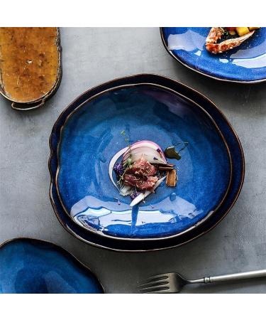 Serving Plates Household Ceramic Dinner Plate Blue Glaze Salad Plate Fruit Plate Bread Plate Irregular Tableware Western Food Plate/Kitchen Supplies for Appetizer Dinner and Desserts (Size : 26.5cm - Buy Online on SooperMarket.com