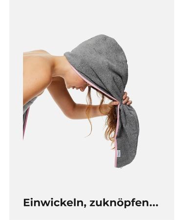 Sowel Hair Turban - 100% Organic Cotton Turban Towel with Button for Men & Women | Grey/Navy - Buy Online on SooperMarket.com