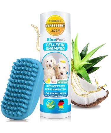 Bluepet Fellfein Dog Hampoo sensitive + bathing traps - against smells & itching - Rulier sensitive care shampoo with aloe vera & jojoba oil for shiny fur 100% vegan dog shampoo + bathing traps