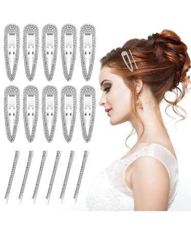 ASTER 16 Pieces Rhinestone Snap Hairpin for Women and Girl  Crystal Snap Hair Barrettes  Wedding Rhinestone Hair Clips  Water Drop Hairpins One-word Hairpin Headwear Hair Accessories