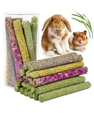 Labeol Rabbit Chew Toys 32 Pcs Timothy Hay Sticks Natural Small Animals Treat for Rabbits Guinea Pig Hamsters Chinchilla Rabbit Accessories Boredom Breaker Style D