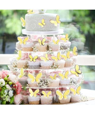 Blumomon 30 PCS 3D Butterfly Cupcake Toppers - Yellow Gold Rim - Perfect for Weddings Baby Showers and Birthday Parties - Buy Online on SooperMarket.com