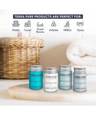 Terra Pure White Tea & Coconut Toiletries Set - 80 Piece Travel Amenities for Hotels Airbnb & Rentals | Hotel Shampoo Conditioner Body Wash & Lotion - Buy Online on SooperMarket.com