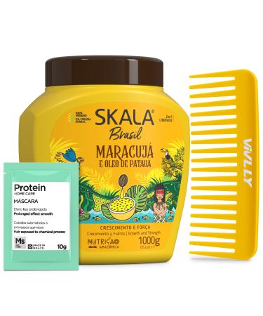 Skala Passion Fruit & Patau Oil (Maracuja) Hair Care 1000g - Brazilian Treatment Cream - Sulfate Paraben Silicone Free - Home Care Protein + Free Comb (Comb Color May Vary).