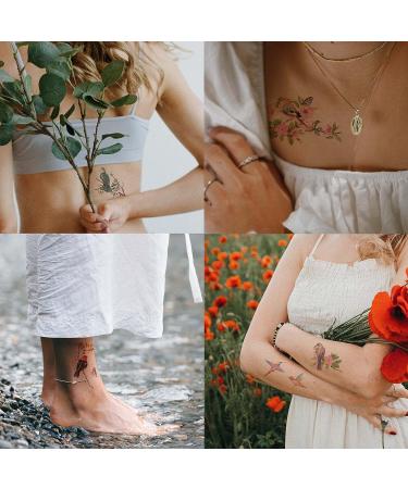 Everjoy Watercolor Flowers Birds Temporary Tattoos - 20 Pcs | Waterproof Designs for Women and Men - Buy Online on SooperMarket.com