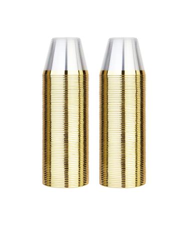 100 Pcs Clear Plastic Cups with Gold Rim, Premium 9 Oz Disposable Plastic Party Cups, Hard Plastic Drinking Cups for Party and Wedding