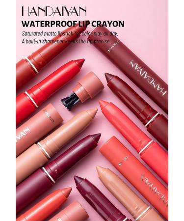6Pcs HANDAIYAN Rotating Matte Lip Crayon Set B with Built-In Sharpener - Buy Online on SooperMarket.com