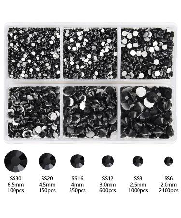 4300PCs Mixed Size Flatback Rhinestones - Non Hotfix Round Crystal Gems Glass Beads for Nail Art, Clothes, Shoes, and Bags - Jet Black - 2mm-6.5mm - Buy Online on SooperMarket.com