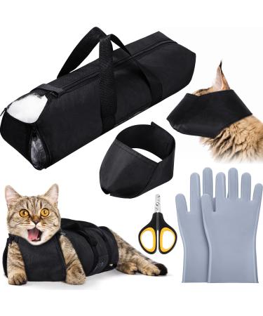 4 Pieces Cat Grooming Restraint Bags Set Bathing Grooming Gloves Pet Nail Clippers Cat Muzzles Restraint Bag for Cats Dogs Bathing Nail Trimming Cleaning Carry Tools