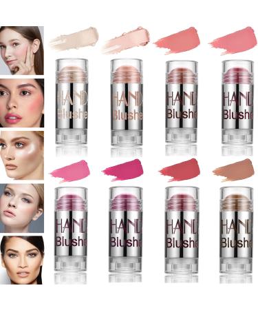 DELISOUL 8 Colors Cream Blush Stick Shimmer Highlighter Stick Matte Contour Stick Face Bronzer Illuminator Blusher Makeup Palette For Cheeks Lips Eyes Long Lasting Foundation Makeup Set 03