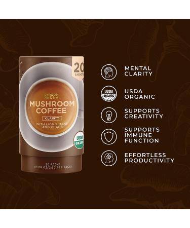 ShroomDNA Organic Mushroom Coffee with Lions Mane and Chaga Mushrooms - Instant Focus + Clarity All Day | USDA Certified Organic, Vegan, Gluten Free, No Added Sugar (20 Count) - Buy Online on SooperMarket.com